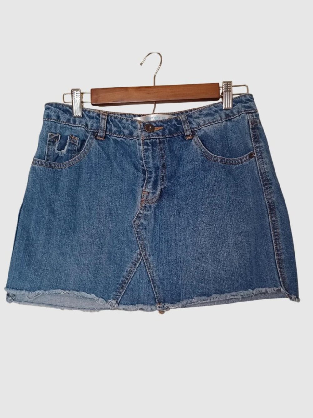 Highway Jeans Y2K Denim Mini Skirt Blue Distressed Frayed Hem Size 7/8